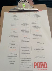 La carta Parq Restaurant